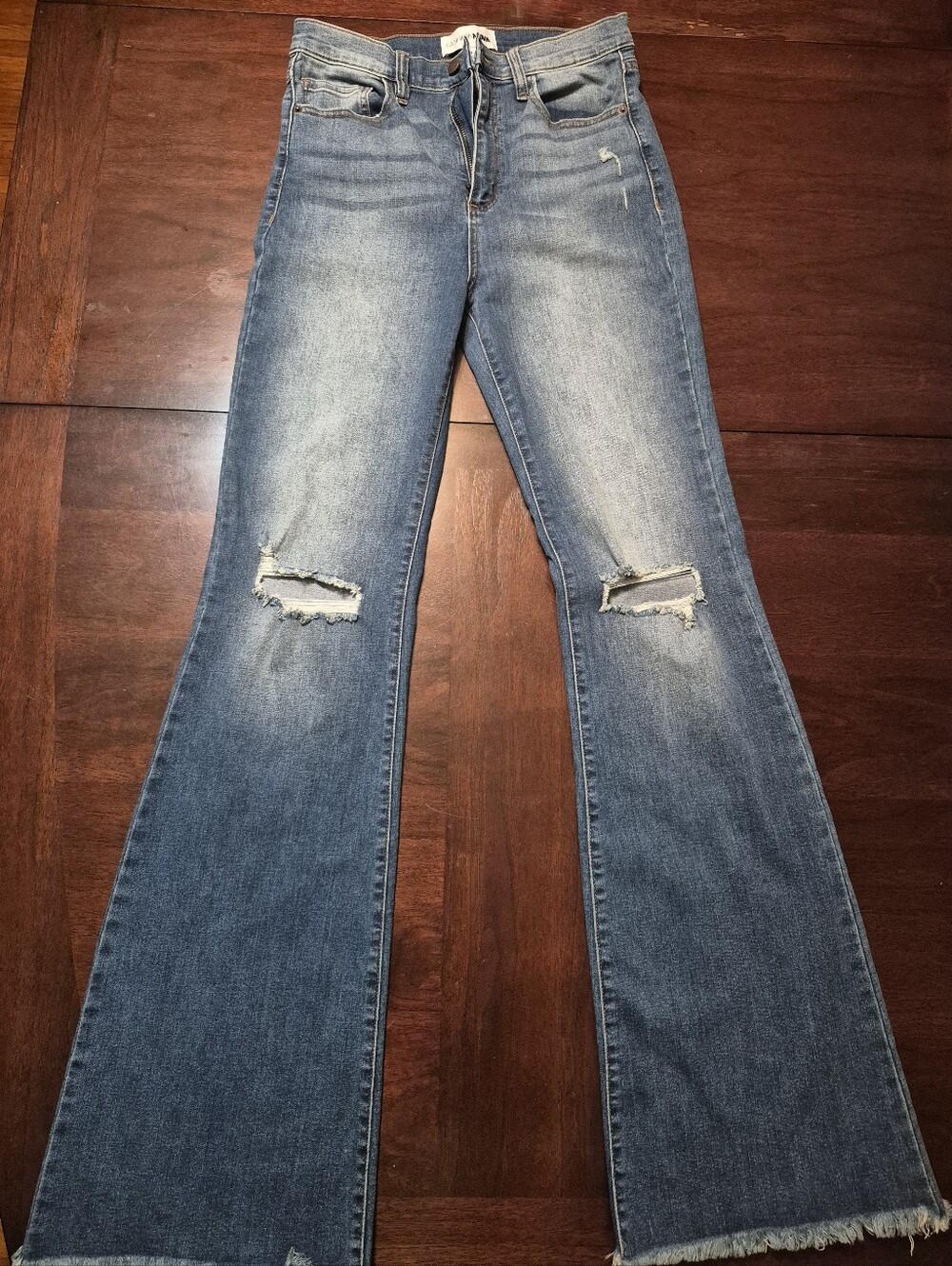 Fashion Nova Medium Wash Distressed Flare Jeans